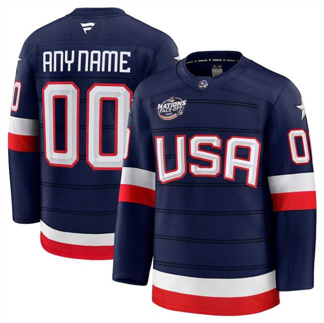 Men's USA Active Player Custom Navy 2025 4 Nations Face-Off Stitched Jersey-0
